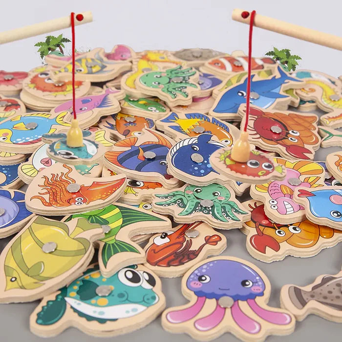 Brinquedo de Pescaria Magnética Montessori - Pega Peixe