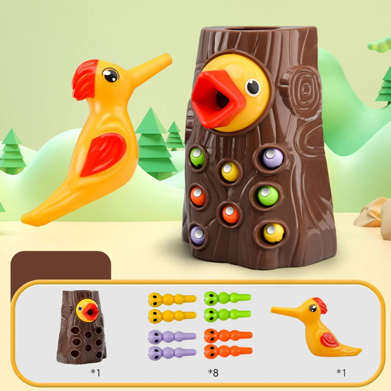 Brinquedo Magnético Minhoca Montessori - Alimente o Passarinho